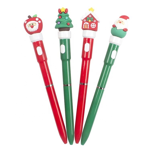 O&Q Wholesale Animal-Shaped KidsToy Twist Action Spin Pen Christmas LED Light Ballpoint Pen 0.7mm Blue Black Ink Plastic