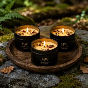 MW Black Luxurious Dried Flower Scented <b>Candle</b> Metal <b>Tin</b> Single Wick Aromatherapy Home Decor - Product Image 4