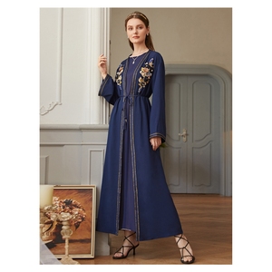SIPO Eid <span class=keywords><strong>Al</strong></span>-adha Áo Cardigan Kimono Nở Hoa Sang Trọng Ô Abaya Sát Màu Xanh Hải Quân Phong Cách Jubah Áo Kaftan Moden - Product Image 1