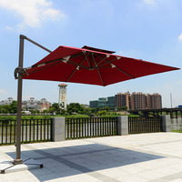 Parasol de jardin extérieur en forme de banane, imperméable, avec lumières LED solaires, mât latéral en acier