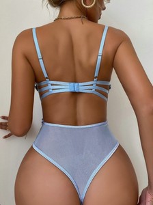 True to Size <strong>Baby</strong> <strong>Blue</strong> Sheer Mesh Shapewear Ladies Seamless Bodysuit See Through Lace Women <strong>Lingerie</strong> - Product Image 4