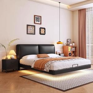 Cadre de <span class=keywords><strong>lit</strong></span> double King Size moderne de luxe, 10 ans d'expérience, meubles de chambre à coucher en bois, revêtement en cuir véritable - Product Image 3