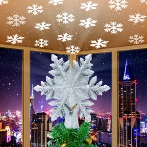 China Fabrikant Sneeuwvlokvormige Glitter Verlichte Sneeuw Led Polyester Kerstboom Topper