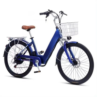 Bicicleta Eléctrica Económica de 26 Pulgadas y 48V para Mujer y Hombre, Bicicleta Eléctrica Urbana de 350W y 20Ah con Motor sin Escobillas de Litio-Ion y Cesta para Adultos