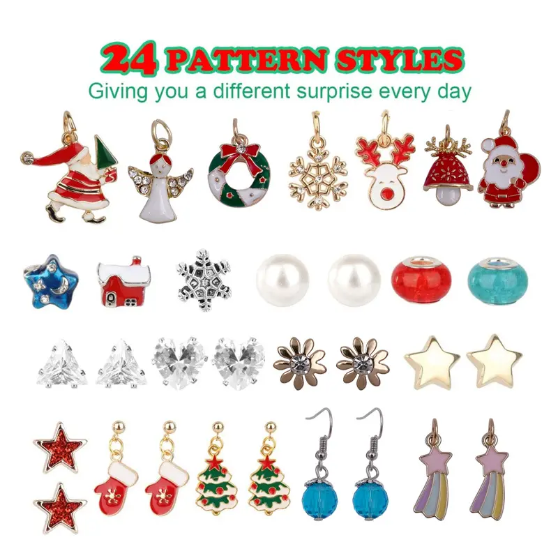 DIY Charm Bracelet Jewelry 24 Days Advent Calendar Countdown To Christmas Gift Set Christmas Snowman Gift Box For Children Adult