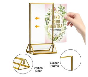 4x6 "<span class=keywords><strong>Acrylic</strong></span> đôi mặt hình ảnh dấu hiệu chủ với khung vàng và đứng dọc để hiển thị đám cưới Bảng số - Product Image 3