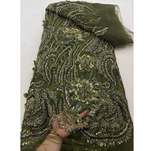 Tissu en Tulle Écologique Brodé Main 3D Floral Perlé et Strassé, Maille Lourde Faite Main, 5 Yards pour Robe de Mariée et de Soirée - Product Image 5