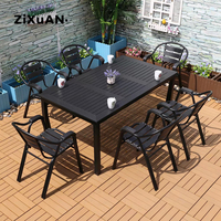 Ensemble de Table à manger moderne, Patio, jardin, cour, balcon, Table, chaise, cadre en aluminium, plastique, bois, café