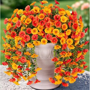 Fleurs artificielles Shiliu en soie, eucalyptus et gloire du matin, bicolores orange et jaune, pour mariage, extérieur et maison - Product Image 1