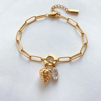 Bracelet chaîne trombone en acier inoxydable plaqué or 14 carats pour femme avec pendentif breloque fraise en cristal, bijoux Emanco