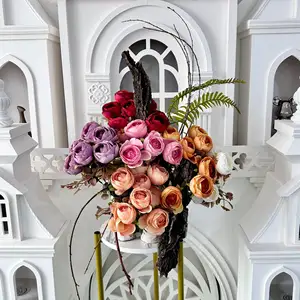 घर की पार्टी, शादी की सजावट के लिए EG-G745 कृत्रिम गुलाब लंबे तने वाले रेशम के फूलों की व्यवस्था का गुलदस्ता