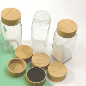 Pot de stockage des aliments en verre transparent, récipient en verre pour épices de cuisine avec couvercle en bambou, 4oz, 120ml