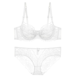 Conjunto de Lencería Floral de Encaje al por Mayor para Mujer, Sujetador con Aros y Braguita, 2 Piezas, Elegante, Transpirable, Blanco, Tallas Grandes, OEM ODM - Product Image 2