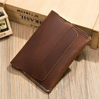 Dompet Mini buatan tangan antik lintas batas dompet koin Fashion ceruk kulit sapi tempat kartu pria kulit kuda gila terbuka wanita