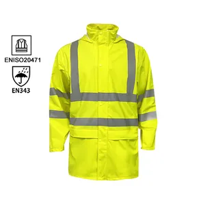 2022 Waterproof Breathable 5XL High Visibility Waterproof Wear Safety Reflective Tape PU Uniform Rain Suit