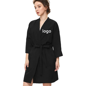 Peignoir de Coiffure Noir Professionnel avec Manches, Logo Personnalisé, Robe de Salon de Beauté pour Client, Tablier Kimono - Product Image 5