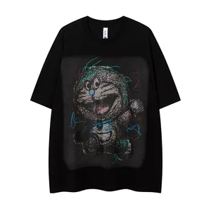 High street hipster pesante grammo pesante lavaggio fatto vecchia e divertente graffiti stampa cotone girocollo t-shirt da uomo