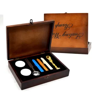 Wax Stok Lepel Gift Retro Metalen Handvat Lakzegel Stempel Kit In Houten Box Set