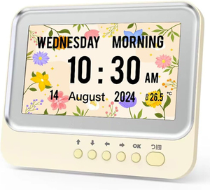 Nouvelle Horloge Murale/de Bureau Moderne à LED Électronique de 7 Pouces avec Cadre Numérique et <span class=keywords><strong>Calendrier</strong></span> à Pages Tournantes à 6 Touches en ABS <span class=keywords><strong>pour</strong></span> Usage Domestique des Personnes Âgées - Product Image 1