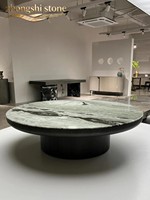 Dalle de marbre blanc vert clair de luxe, pierre naturelle polie pour tables basses et tables à manger rondes avec design graphique