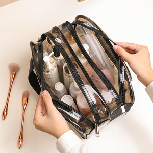 PVC Double Layer Toiletry <b>Bag</b> Large Capacity <b>Dry</b> Wet Separation Zipper Closure Rectangle Water Resistant Cosmetic Storage Letter - Product Image 2