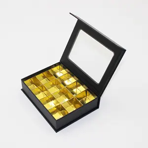 Black Chocolate Gift Box With Dividers Clear Window