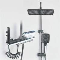 Système de robinetterie de douche mural en laiton à affichage numérique LED, 4 fonctions, commande par touches piano, mitigeur effet pluie, design moderne pour