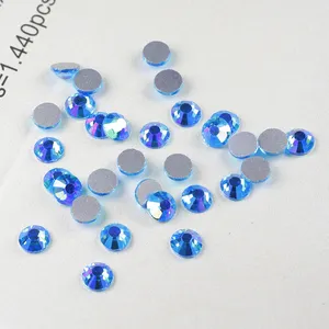 Yantuo Aquamarine AB Colors SS3-SS30 Glass Stone Flat Back Cold Fixation Non Hot Fix Crystal Rhinestone For Nail Art