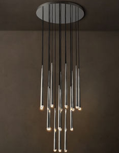 Lustre en laiton de style américain, série <span class=keywords><strong>Aquitaine</strong></span>, à tubes coniques, moderne et minimaliste, pour escalier, salle à manger, salon, bureau, bâtiment - Product Image 1