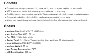 Máquina de Lavado y Curado Phrozen Cure Mega S Dry and Cure de Alta Productividad con Plataforma Giratoria Transparente de 360° e Iluminación Interior Integrada - Product Image 5