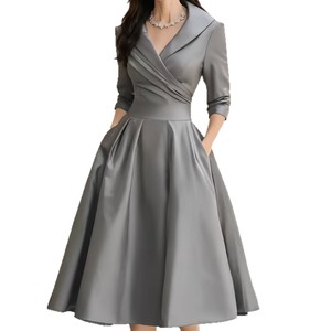 Nuovo Abito <span class=keywords><strong>Lungo</strong></span> Elegante da Donna Europeo e Americano 2025 in <span class=keywords><strong>Raso</strong></span> a Vita Alta Snellente Antistatico - Product Image 5