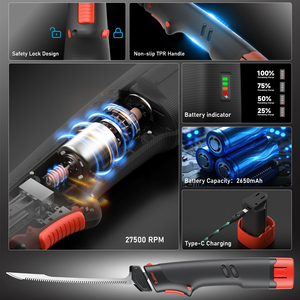 Cuchillo Eléctrico Recargable Inalámbrico <span class=keywords><strong>con</strong></span> Baterí<span class=keywords><strong>a</strong></span> de Litio, Cuchilla Recíproca de 9 Pulgadas <span class=keywords><strong>con</strong></span> Cuchillo de Pesca de 7 Pulgadas para Uso Doméstico - Product Image 2