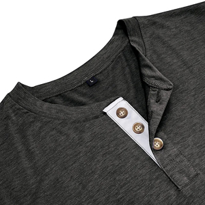 Casual Color Patchwork <b>Henley</b> Collar Button Down Fitted T <b>Shirts</b> Short-Sleeved T <b>Shirt</b> for Men - Product Image 2