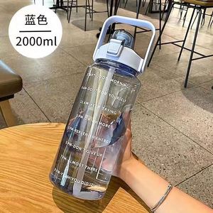 Botella de agua deportiva de plástico ecológica de 64 oz (2 L) a granel, a prueba de fugas, con tapa de pajita para beber directamente, personalizable - Product Image 5
