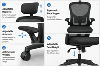 Chaise de bureau ergonomique en liquidation, appui-tête et accoudoirs réglables, roulettes anti-rayures, vente en gros