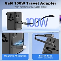 Tous les ports Charge rapide PD GaN 100W Global Universal Wall Socket International Travel Plug Adapter Charger 2AC Output with Cable
