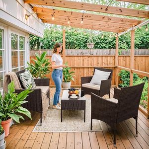 PE <b>Rattan</b> 4PCS Modern Garden <b>Rattan</b> <b>Sofa</b> Set Practical and Comfortable with Soft Cushions and Solid Frame for Outdoor Use - Product Image 6