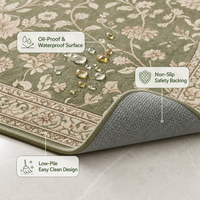 Ensemble de tapis de cuisine lavables antidérapants à motif floral bohème, 3 tapis en polyester à poils ras avec envers en caoutchouc (2x3+2x4+2x5 Vert)