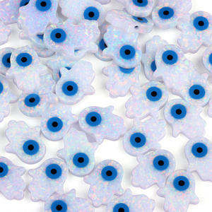 En Stock 11x13mm sintético OP17 blanco Hamsa azul <span class=keywords><strong>mal</strong></span> <span class=keywords><strong>de</strong></span> <span class=keywords><strong>ojo</strong></span> ópalo piedra <span class=keywords><strong>para</strong></span> la fabricación <span class=keywords><strong>de</strong></span> joyas - Product Image 4