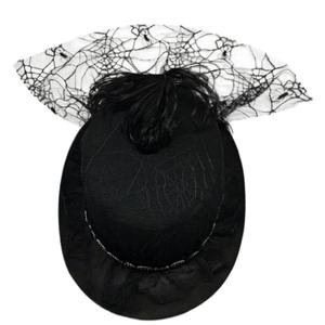 Elegante Sombrero de Encaje Negro y Plumas con Velo de Telaraña, Estilo Victoriano Retro, para Mujeres, Eventos Temáticos, Actuaciones Escénicas - Product Image 1