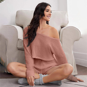 Pyjama haut à épaules dénudées Short respirant gaufré mode pyjama décontracté costume ensembles de vêtements de nuit - Product Image 3
