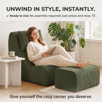 Fauteuil inclinable moderne japonais en velours côtelé avec repose-pieds, chaise d'appoint confortable et surdimensionnée sans accoudoirs pour salon, chambre et lecture