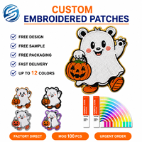 Grandes broderies 3D en tissu éponge, motifs Citrouille, Fantôme, Crâne, avec paillettes thermocollantes, écologiques, personnalisables, thème Boo Halloween, patchs en chenille pour vêtements et sweats à capuche