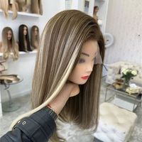 Perruques Courtes Bob Blondes avec Mèches, en Cheveux Humains Européens 100% Naturels, avec Dentelle Frontale HD Transparente pour Femmes, 10-16 pouces