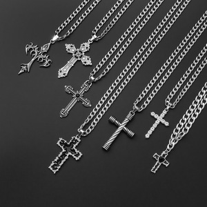 Collier pendentif en forme de croix en acier inoxydable avec chaîne à maillons hip-hop de la série gothique tendance en gros, bijoux en zircon pour hommes - Product Image 2