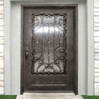 Porte extérieure en fer forgé au design industriel simple et élégant pour les modèles de maisons, entrée à double battant en fer forgé