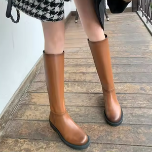 2026 New Style Genuine Leather Women's Shoes Luxury Retro Round Toe <b>Mid</b>-<b>Calf</b> Woman Boots Knee High Platform Boots - Product Image 2