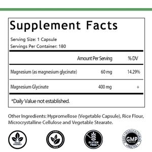 Cápsulas de Glicinato de Magnesio de 400 mg, 180 Unidades, para la Calma, la Relajación y la Salud Ósea (Vegano, Sin Gluten, Sin OMG) - Product Image 2