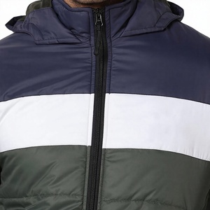 Men's Eco-Friendly High Street Color Block Hooded Puffer Jacket Winter Zipper Closure <b>Fleece</b> Knitted Polyester Fiber Filled - Product Image 4