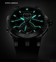 Montre mécanique PONIGER P6.21 à remontage automatique, cadran lumineux, verre saphir, bracelet en caoutchouc, boîtier en acier, rotor personnalisé, design fin